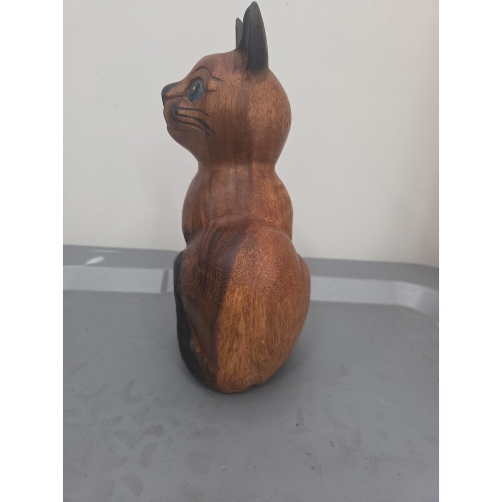 Vintage Wood Hand Carved Painted Sitting CAT Figurine Folk Art 8 Inch - Picture 2 of 7